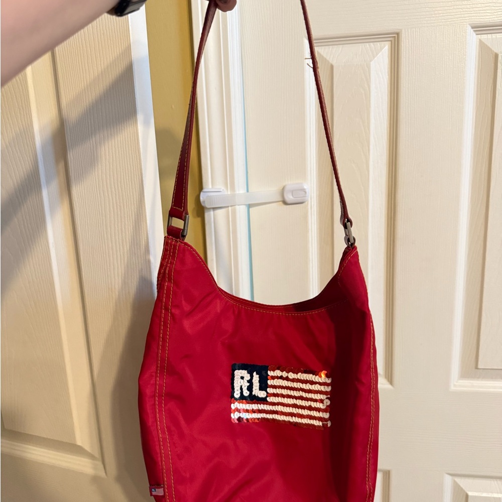 Vintage Ralph Lauren Purse Red Polo Jeans Co Sequin American Flag - Picture 3 of 13
